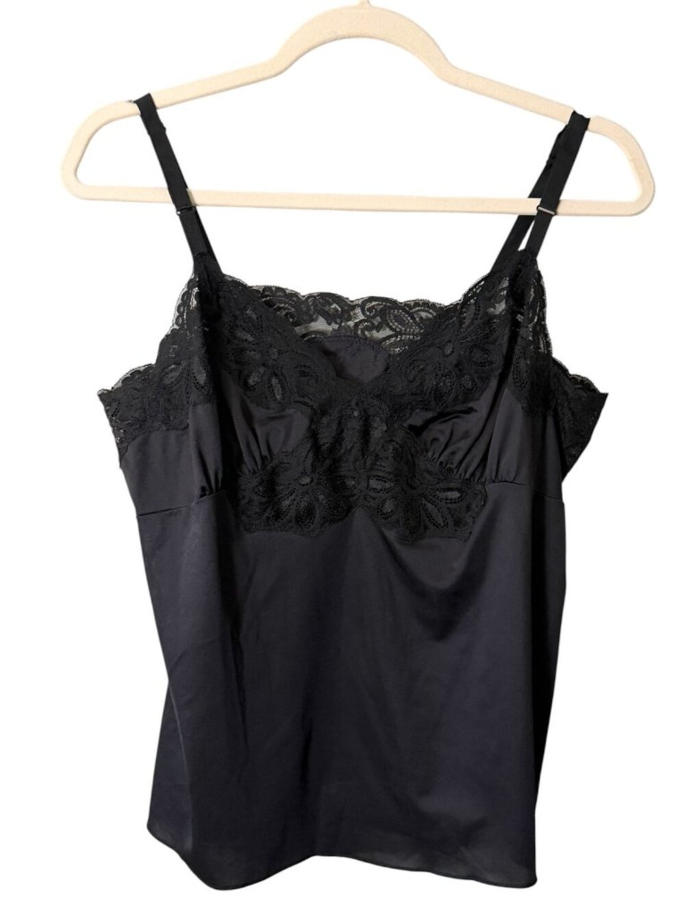 Vintage USA Shadowline Nylon Black Lace Camisole Chemise Size 38 NEW